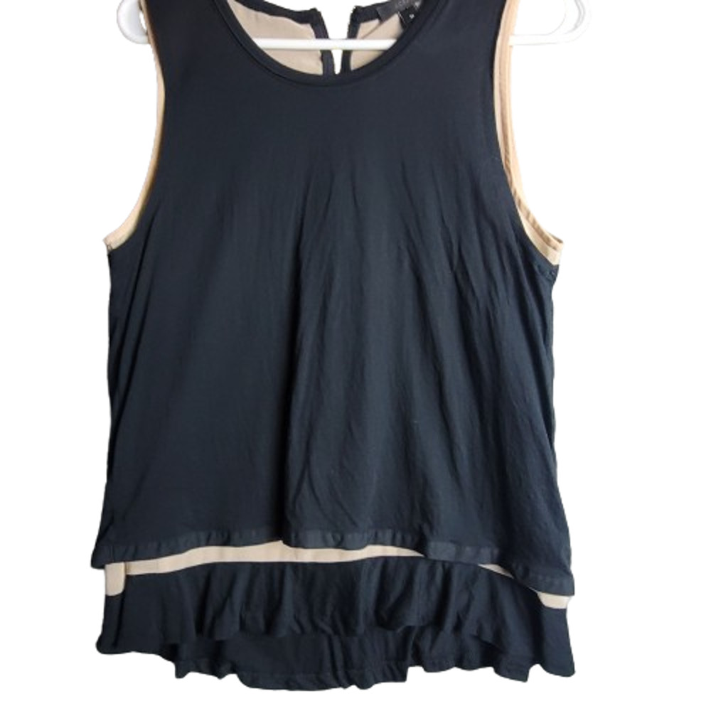 J Crew Womens M Black Ruffle Tiered Tank Top Sleeveless Lined Cotton